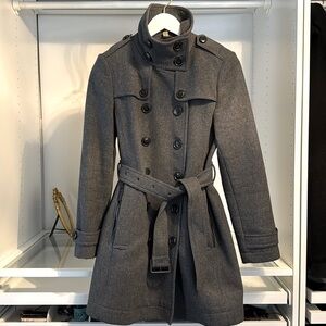 Burberry Funnel Neck Belted Gray Coat Size US 6